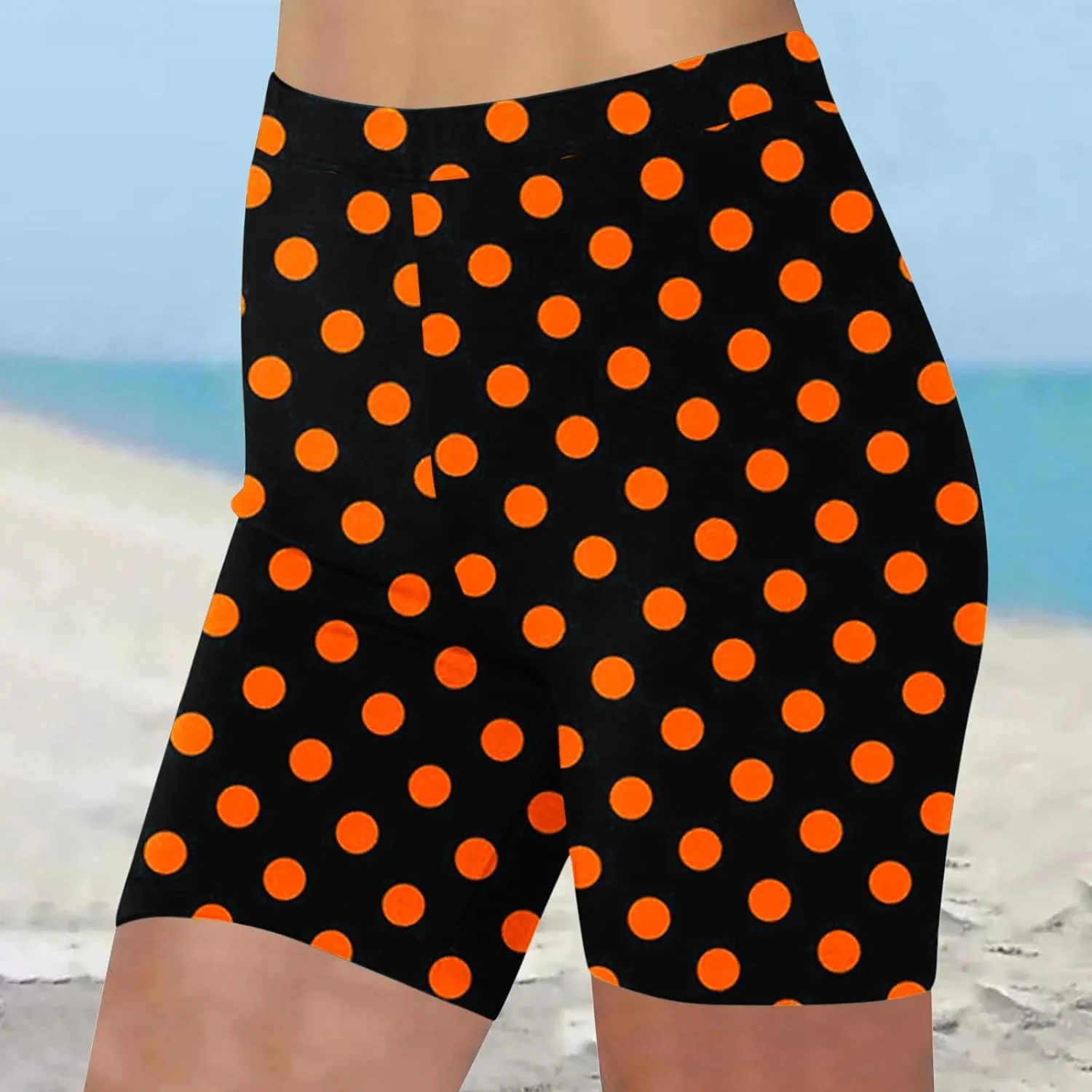 Women's Beach Shorts Casual Summer Polka Dot Print Leggings High Waist Stretchy Everyday Wear Comfortable Pants 2025