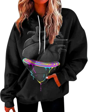 Women's Fashion Casual Hoodies Color Block Long Sleeve Drawstring Button Down Pullover Fall Sweatshirt Tops With Pocket