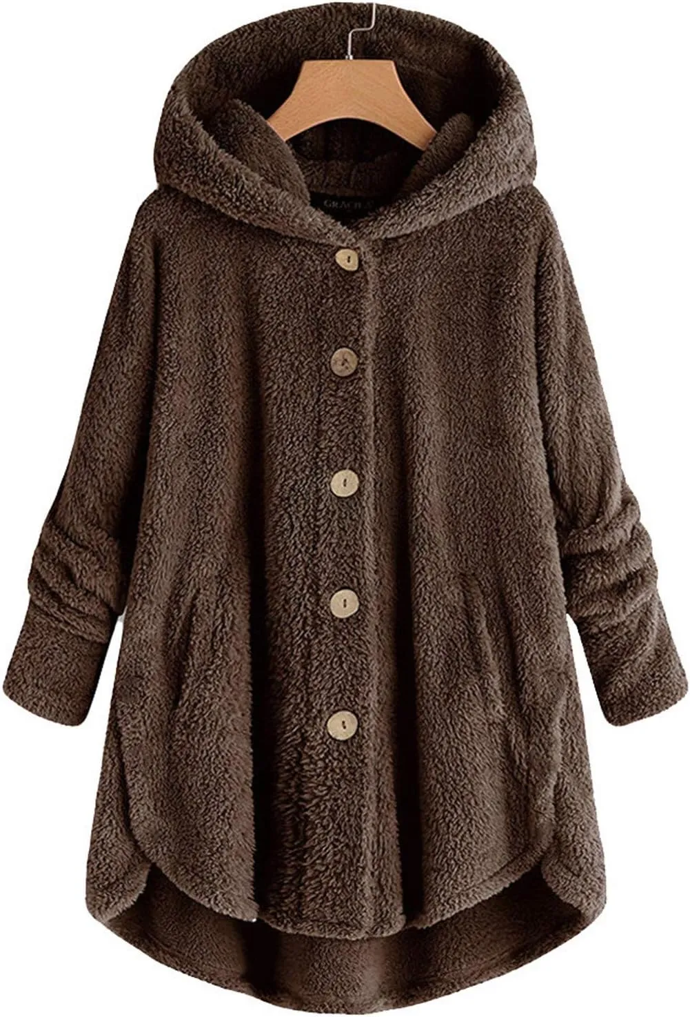 Womens Fleece Jackets Winter Hooded Coats 2024 Trendy Oversized Button Down Cardigan Sweater Warm Sweatshirt with Pocket
