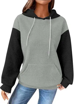 Womens Hoodies Oversized Sweatshirts 2024 Fashion Block Color Casual Crewneck Long Sleeve Loose Fit Winter Clothes