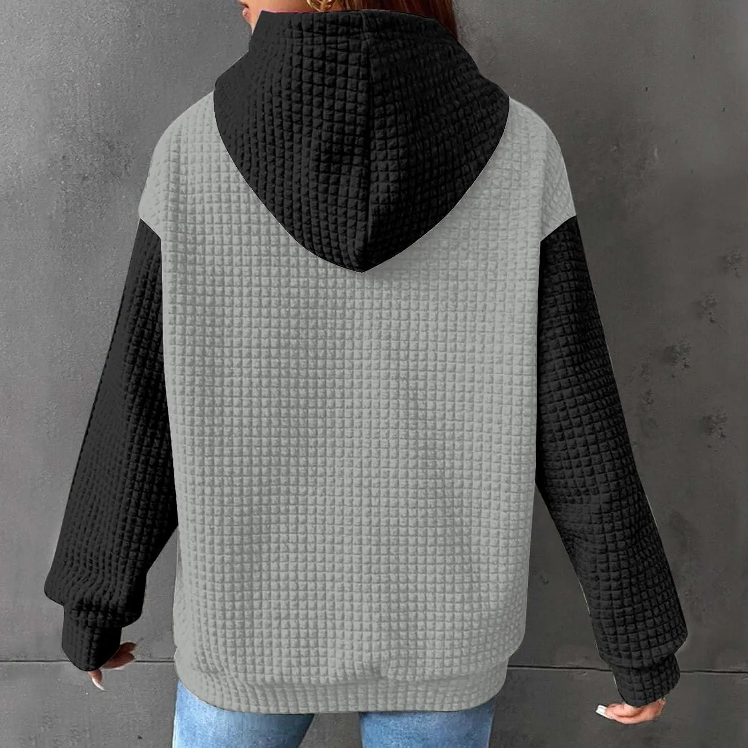 Womens Hoodies Oversized Sweatshirts 2024 Fashion Block Color Casual Crewneck Long Sleeve Loose Fit Winter Clothes