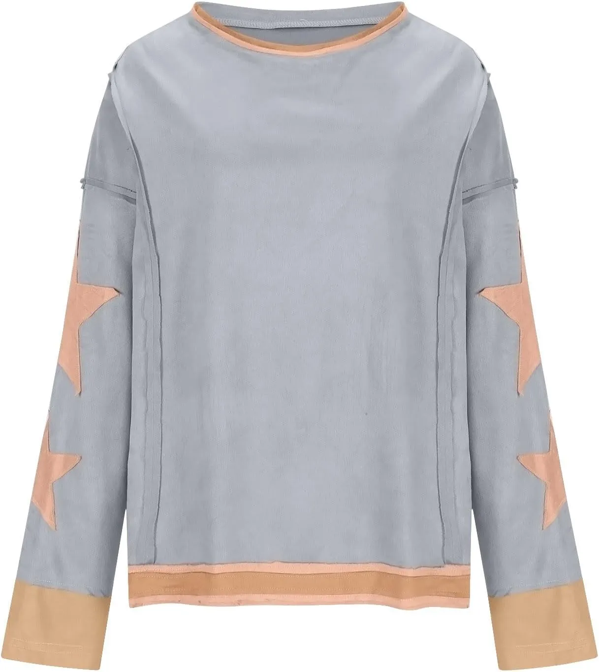 Women's Oversized Star Sweatshirt Long Sleeve Y2k Shirts Drop Shoulder Vintage Graphic Crewneck Jacket Preppy Clothes