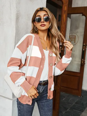 Women's Single Breasted Drop Sleeve Striped Sweater