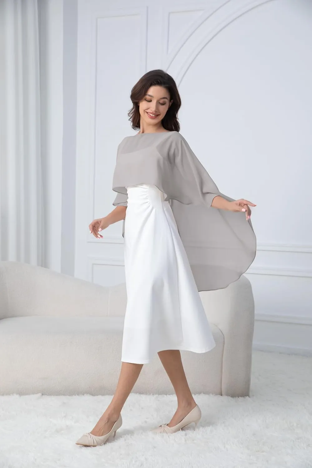 Women's Soft Chiffon Shawl Wraps Shrug for Evening Dress Wedding Cape Cover Up 1920s Shawl