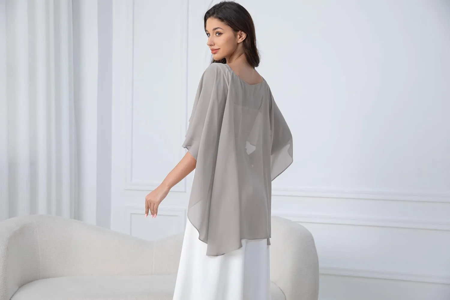 Women's Soft Chiffon Shawl Wraps Shrug for Evening Dress Wedding Cape Cover Up 1920s Shawl