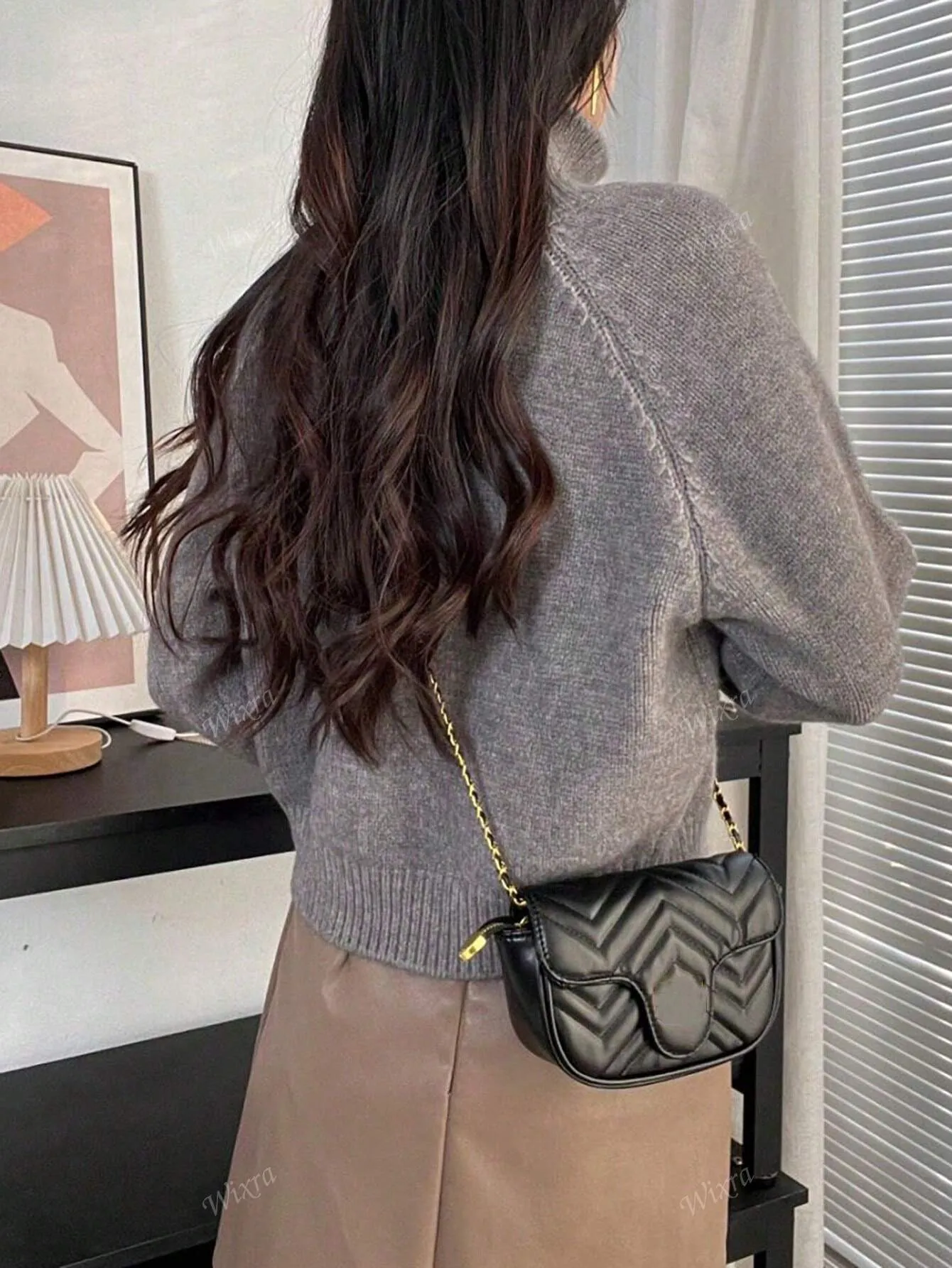 Women's Solid Color Raglan Sleeve Long Sleeve Fashionable Versatile High Neck Knit Cardigan, Autumn/Winter