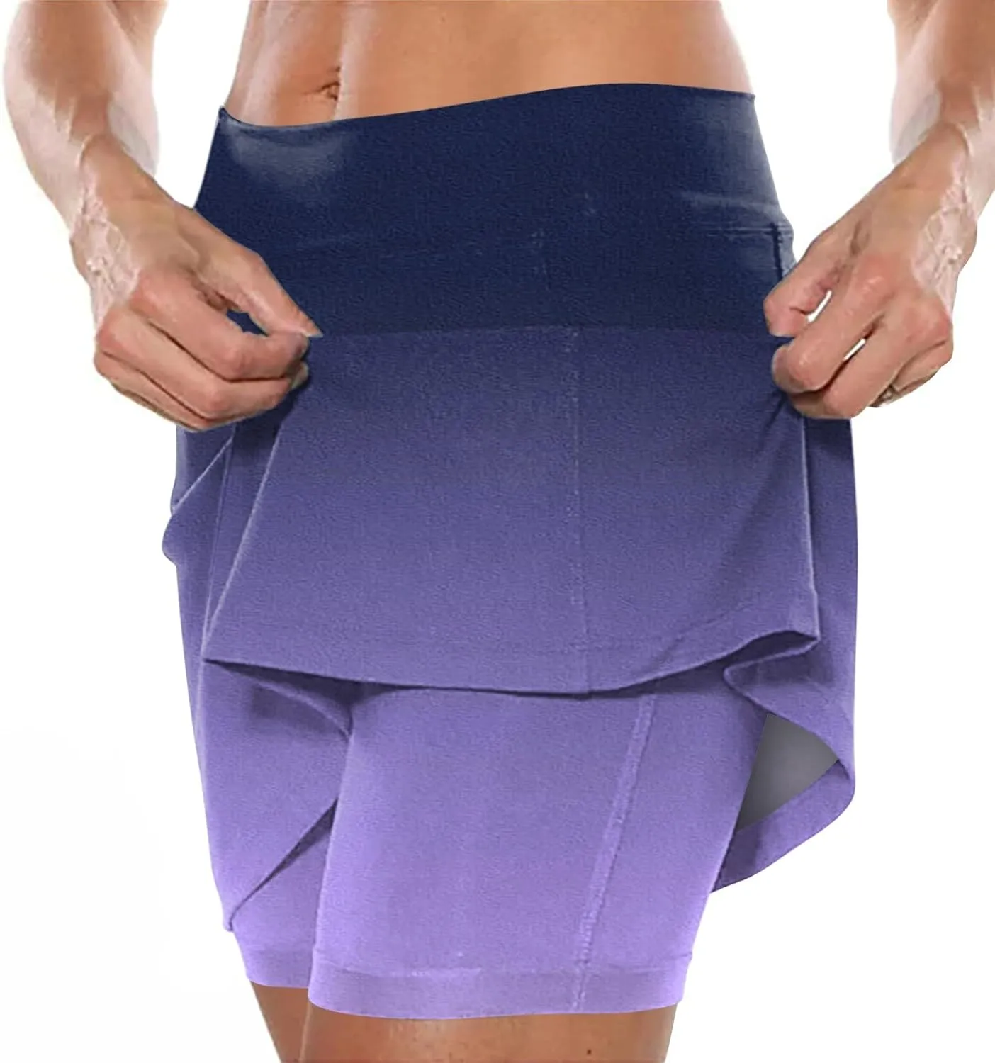 Womens Summer Athletic Culottes 2024 Fashionable Gradient Color Mid Waisted Shorts Pants Double Layer Tennis Yoga Pantskirts