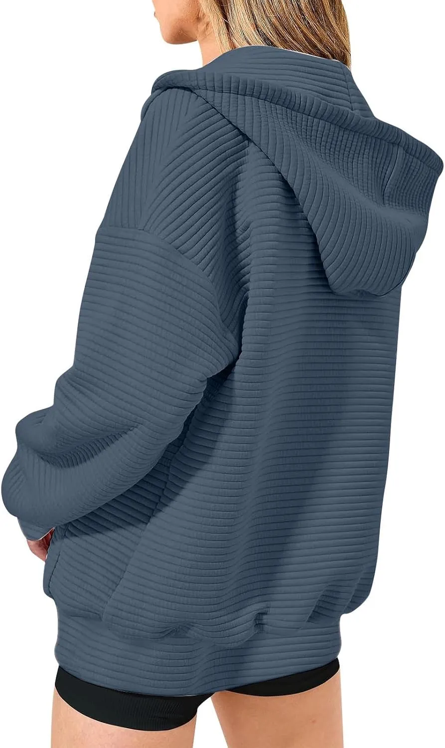 Womens Waffle Knit Hooded Jackets Full Zip Drawstring Hoodies Pullover Oversized Sweatshirt Trendy Fall Outfits