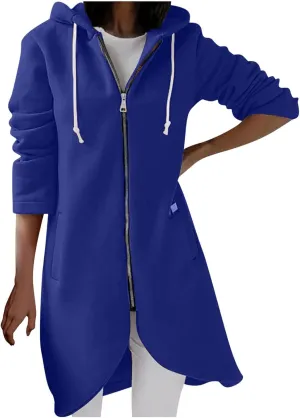 Womens Zip Up Hoodies Oversized Fleece Long Sleeve Sweatshirts Drawstring Casual Jacket Coat with Pockets