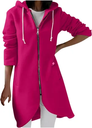 Womens Zip Up Hoodies Oversized Fleece Long Sleeve Sweatshirts Drawstring Casual Jacket Coat with Pockets
