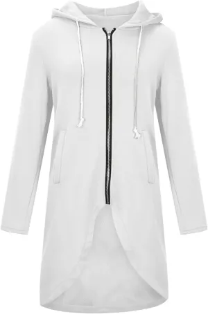 Womens Zip Up Hoodies Oversized Fleece Long Sleeve Sweatshirts Drawstring Casual Jacket Coat with Pockets