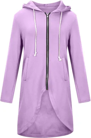 Womens Zip Up Hoodies Oversized Fleece Long Sleeve Sweatshirts Drawstring Casual Jacket Coat with Pockets