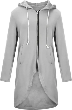 Womens Zip Up Hoodies Oversized Fleece Long Sleeve Sweatshirts Drawstring Casual Jacket Coat with Pockets